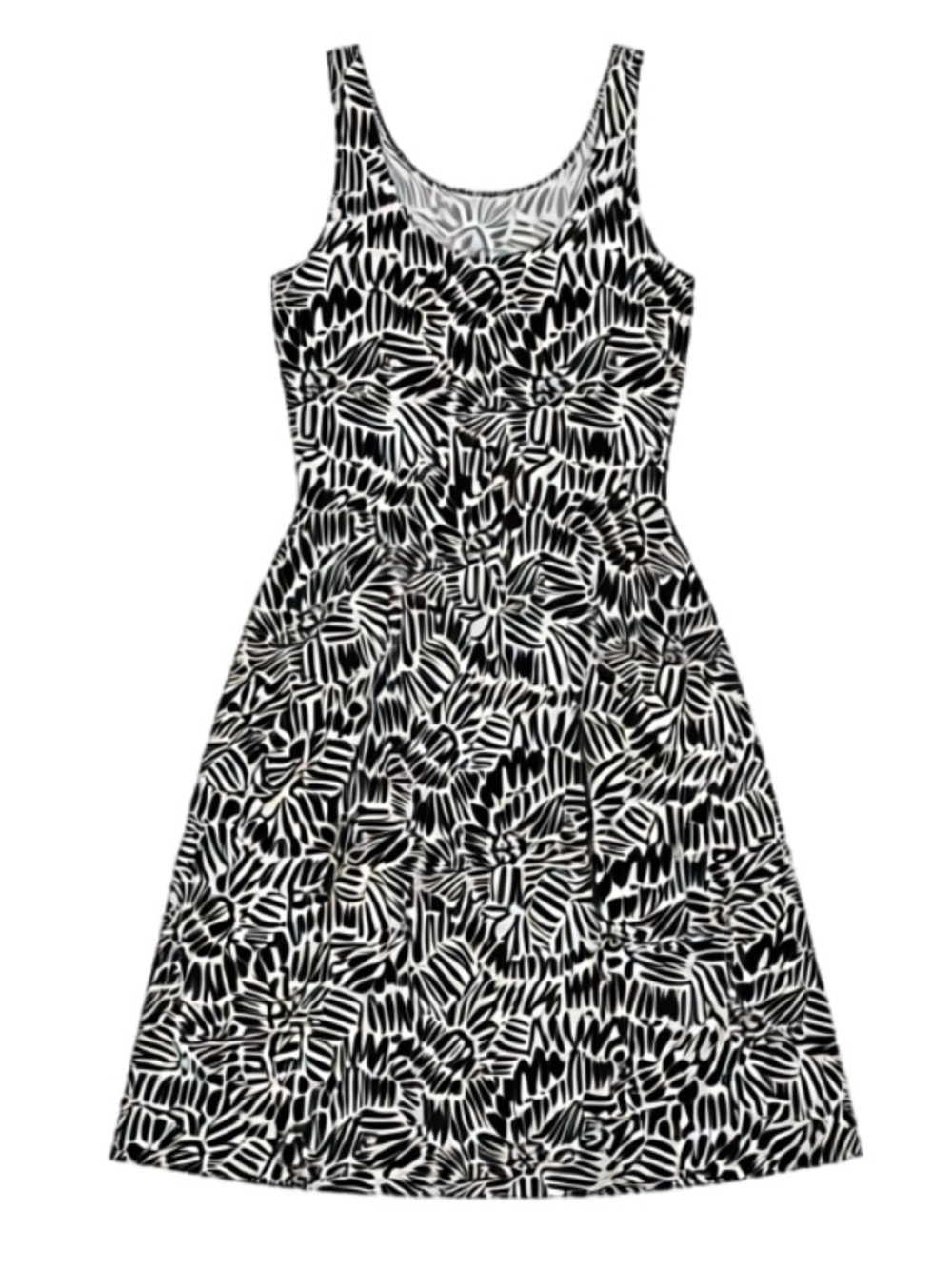 Nooworks Zig Zag Scribble Print Midi Vacation Dress | Black & White | Medium